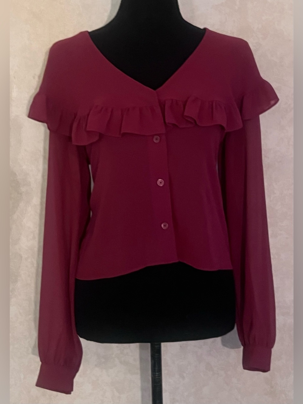 Wilfred Burgundy Ruffle-Trim Button Front Blouse